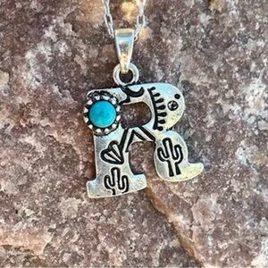 NEW - turquoise letter R necklace, monogram jewelry, Letter R jewelry